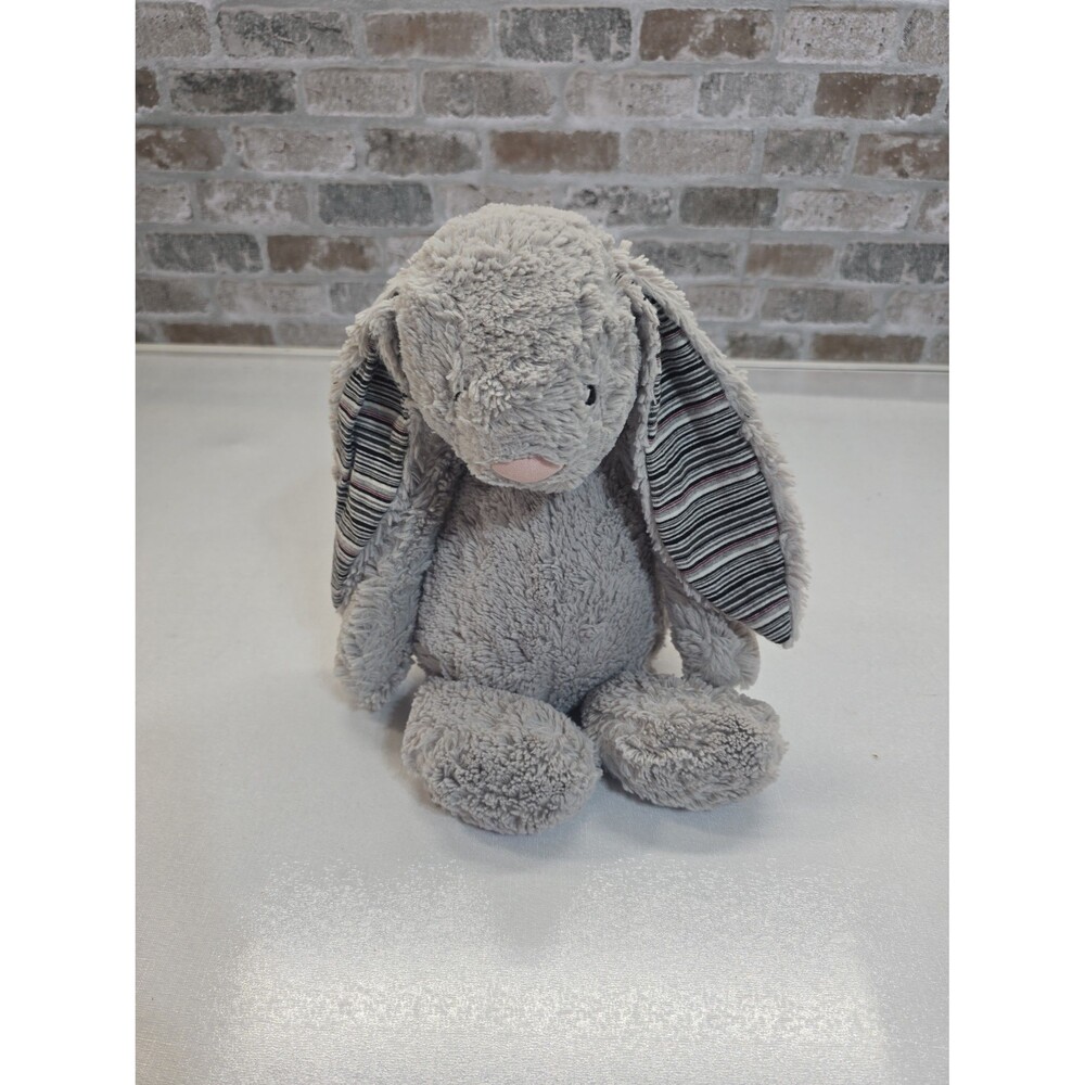 Jellycat  Bashful BLAKE Bunny Rabbit Grey Gray Plush Striped Ears Rare HTF